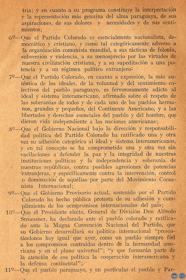 COLORADISMO PARAGUAYO FRENTE A LA ORGANIZACIÓN COMUNISTA INTERNACIONAL, 1954 - FIRMADO POR ALFREDO STROESSNER (RESOLUCIÓN JUNTA DE LA ANR)